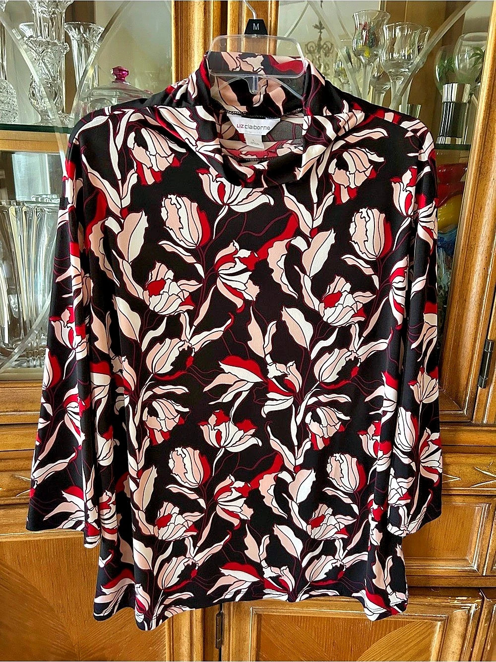 Liz Claiborne Floral Tunic in Black & Pink Size Large Like New